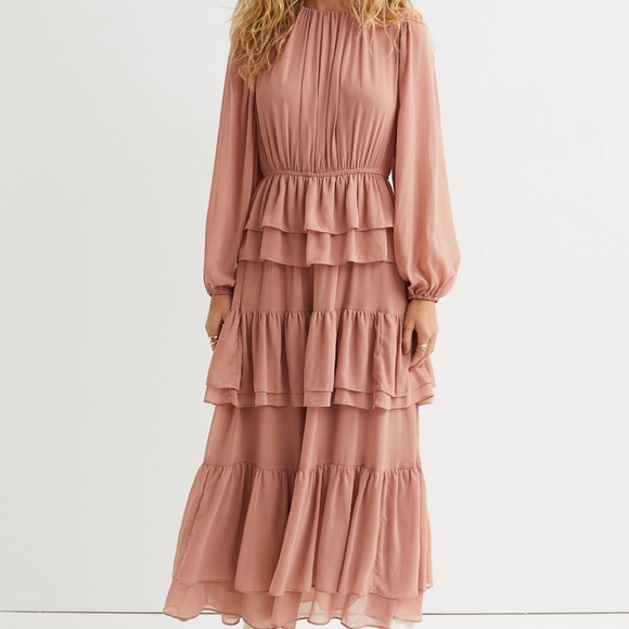 H&M Dresses & Skirts - H& M Chiffon Maxi Dress with long sleeves Dusty Rose size Medium